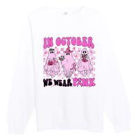 October Pink Ghost Halloween Breast Cancer Awareness Premium Crewneck Sweatshirt