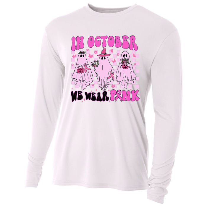 October Pink Ghost Halloween Breast Cancer Awareness Cooling Performance Long Sleeve Crew