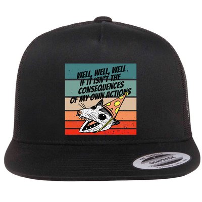 Opossum Party Hat Cartoon Humor Sarcasm Selfreflection Art Flat Bill Trucker Hat