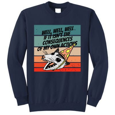 Opossum Party Hat Cartoon Humor Sarcasm Selfreflection Art Tall Sweatshirt