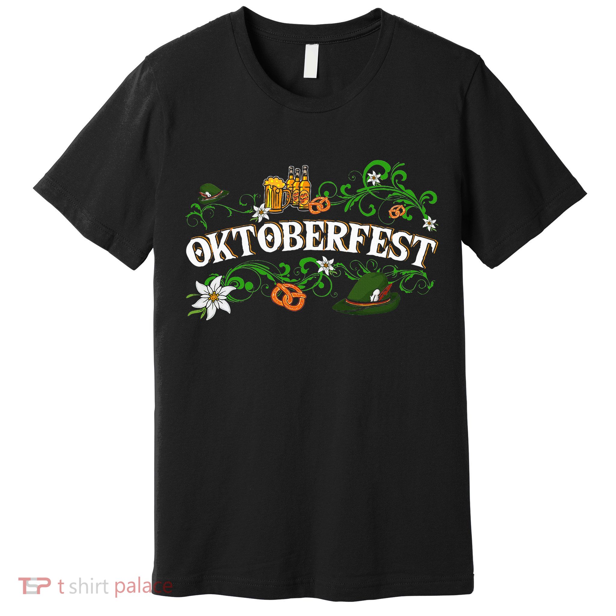 Oktoberfest Party Hat with Beer, Pretzel, and Edelweiss Premium T-Shirt
