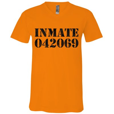 Orange Prisoner Inmate Number Halloween Costume Outfit V-Neck T-Shirt