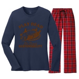 Opossum Possum Lover Play Dead To Avoid Responsibility Women's Long Sleeve Flannel Pajama Set 