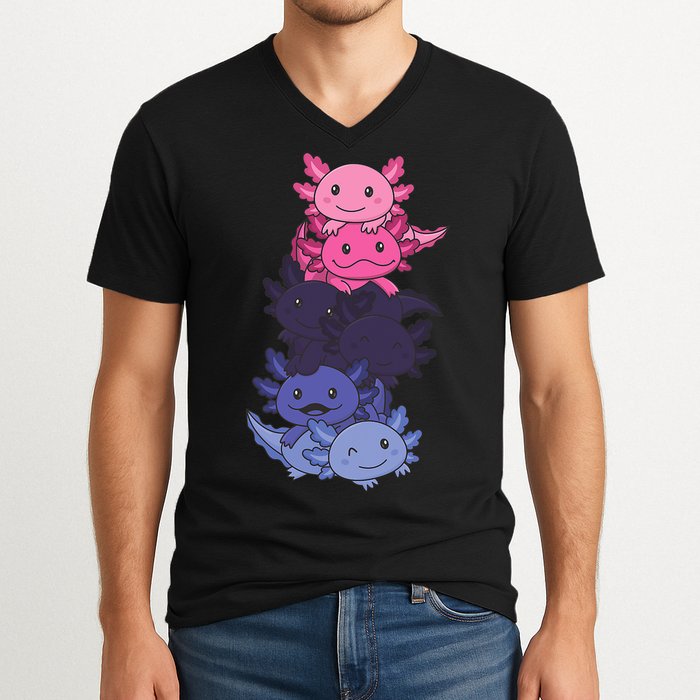 Omnisexual Pride LGBTQ Axolotl  V-Neck T-Shirt