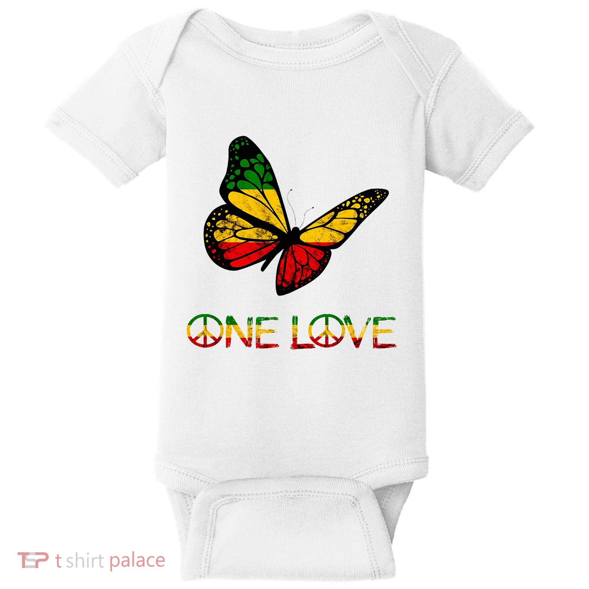 One Pride Love Butterfly Rasta Reggae Peace Rastafari Roots Baby Bodysuit