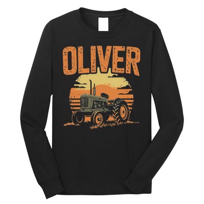 Oliver Personalized Nametag Tractor For Oliver Long Sleeve Shirt