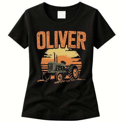 Oliver Personalized Nametag Tractor For Oliver Womens T-Shirt