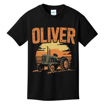 Oliver Personalized Nametag Tractor For Oliver Kids T-Shirt
