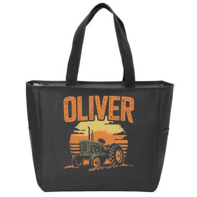 Oliver Personalized Nametag Tractor For Oliver Zip Tote Bag
