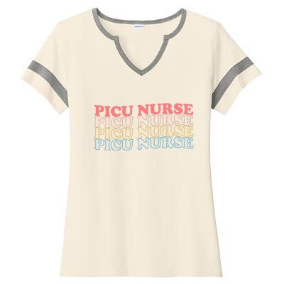 OdG4 PICU Nurse Retro Pediatric Intensive Care Unit Nurse Ladies Halftime Notch Neck Tee