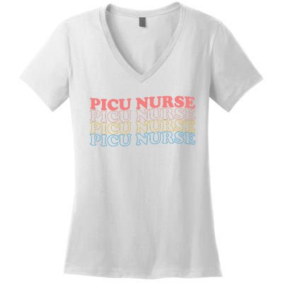 OdG4 PICU Nurse Retro Pediatric Intensive Care Unit Nurse Women's V-Neck T-Shirt