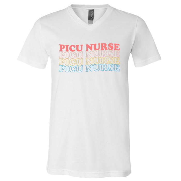 OdG4 PICU Nurse Retro Pediatric Intensive Care Unit Nurse V-Neck T-Shirt