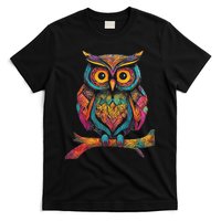 Owl Perched On A Tree Branch Colorful Pattern Owl Lover T-Shirt