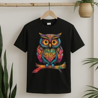 Owl Perched On A Tree Branch Colorful Pattern Owl Lover T-Shirt
