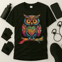 Owl Perched On A Tree Branch Colorful Pattern Owl Lover T-Shirt