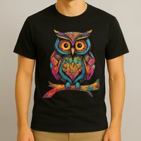 Owl Perched On A Tree Branch Colorful Pattern Owl Lover T-Shirt