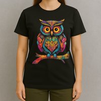 Owl Perched On A Tree Branch Colorful Pattern Owl Lover T-Shirt