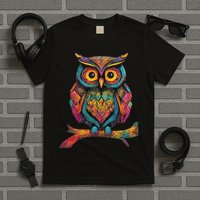 Owl Perched On A Tree Branch Colorful Pattern Owl Lover T-Shirt
