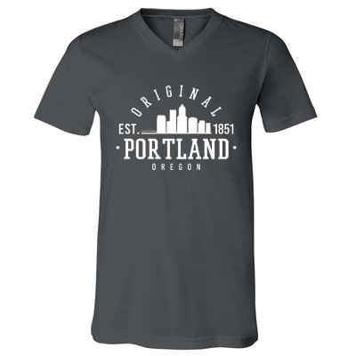 Original Portland Oregon Est 1851 Skyline V-Neck T-Shirt