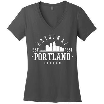 Original Portland Oregon Est 1851 Skyline Women's V-Neck T-Shirt