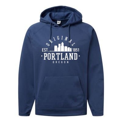 Original Portland Oregon Est 1851 Skyline Performance Fleece Hoodie