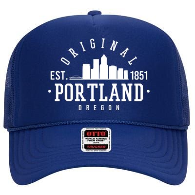 Original Portland Oregon Est 1851 Skyline High Crown Mesh Back Trucker Hat