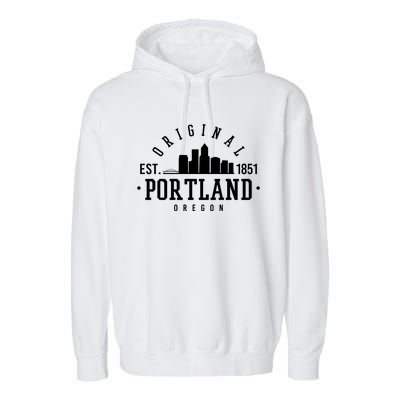 Original Portland Oregon Est 1851 Skyline Garment-Dyed Fleece Hoodie