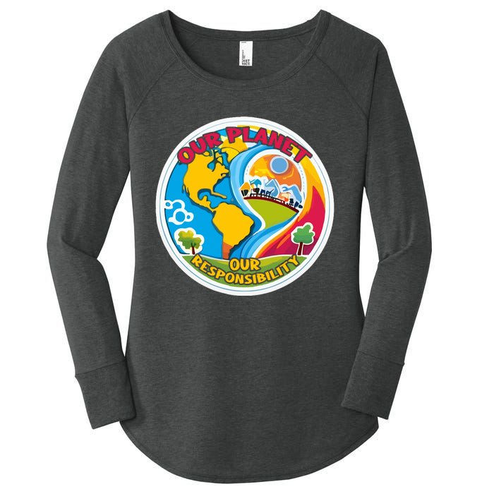 Our Planet Our Responsibility Climate Change Graphic Women's Perfect Tri Tunic Long Sleeve Shirt