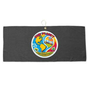 Our Planet Our Responsibility Climate Change Graphic Large Microfiber Waffle Golf Towel