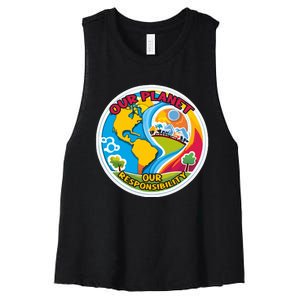 Our Planet Our Responsibility Climate Change Graphic Women's Racerback Cropped Tank