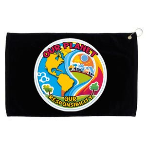 Our Planet Our Responsibility Climate Change Graphic Grommeted Golf Towel