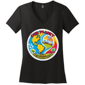 Our Planet Our Responsibility Climate Change Graphic Women's V-Neck T-Shirt