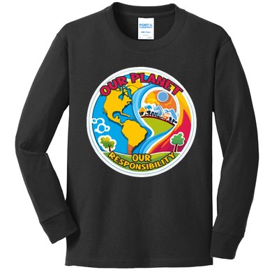 Our Planet Our Responsibility Climate Change Graphic Kids Long Sleeve Shirt