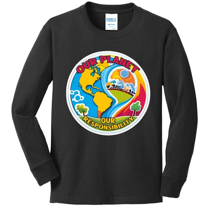 Our Planet Our Responsibility Climate Change Graphic Kids Long Sleeve Shirt