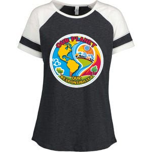 Our Planet Our Responsibility Climate Change Graphic Enza Ladies Jersey Colorblock Tee