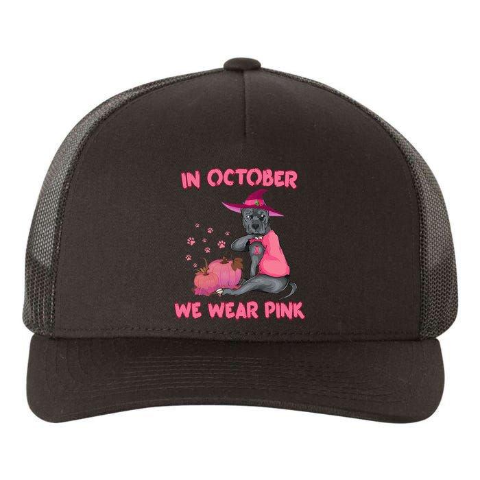 October Pink Pitbull Dog Breast Cancer Awareness Halloween Yupoong Adult 5-Panel Trucker Hat