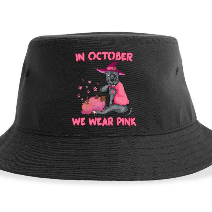 October Pink Pitbull Dog Breast Cancer Awareness Halloween Sustainable Bucket Hat