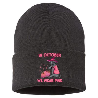 October Pink Pitbull Dog Breast Cancer Awareness Halloween Sustainable Knit Beanie