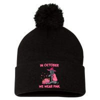 October Pink Pitbull Dog Breast Cancer Awareness Halloween Pom Pom 12in Knit Beanie