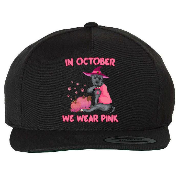 October Pink Pitbull Dog Breast Cancer Awareness Halloween Wool Snapback Cap