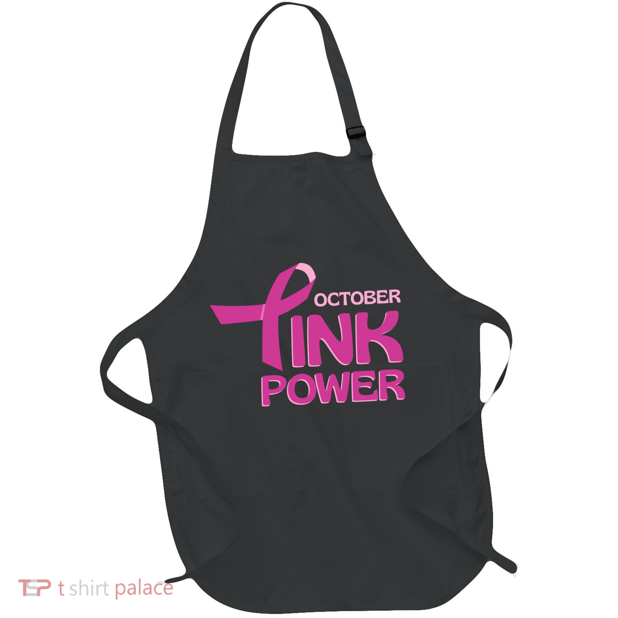 October Pink Power Breast Cancer Full-Length Apron With Pockets
