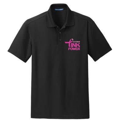 October Pink Power Breast Cancer Dry Zone Grid Polo