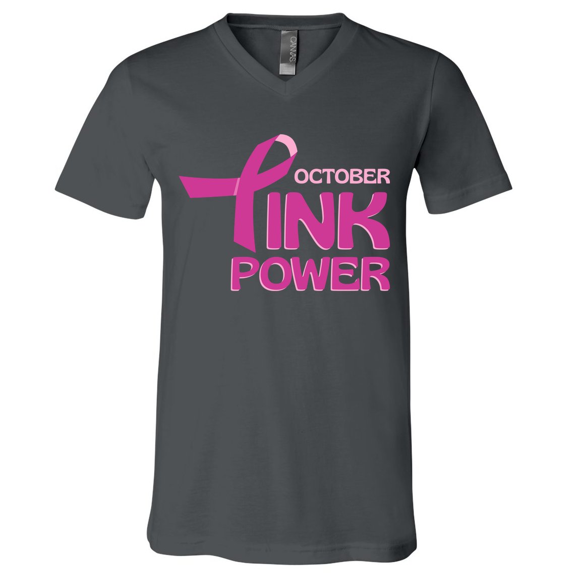 October Pink Power Breast Cancer V-Neck T-Shirt