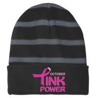 October Pink Power Breast Cancer Striped Beanie with Solid Band