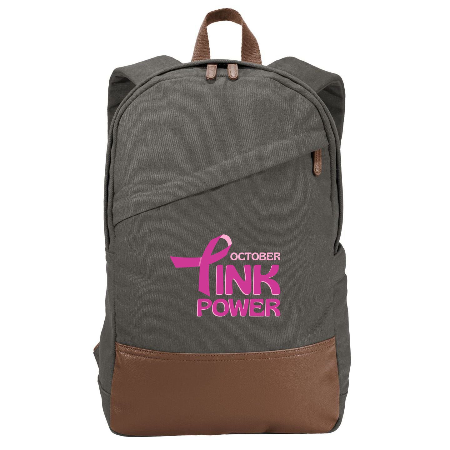 October Pink Power Breast Cancer Cotton Canvas Backpack