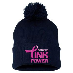 October Pink Power Breast Cancer Pom Pom 12in Knit Beanie