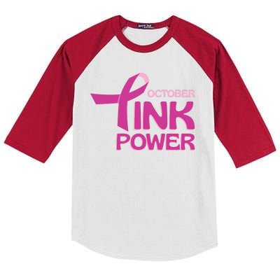 October Pink Power Breast Cancer Kids Colorblock Raglan Jersey