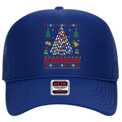 Oh Pharmatree Pharmacist Pharmacy Pills Ugly Christmas Tree Great Gift High Crown Mesh Back Trucker Hat