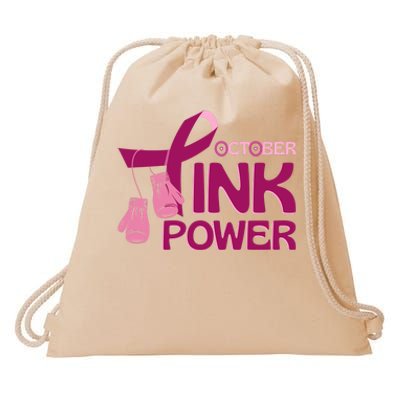 October Pink Power Breast Cancer Drawstring Bag