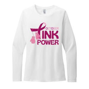 October Pink Power Breast Cancer Womens CVC Long Sleeve Shirt